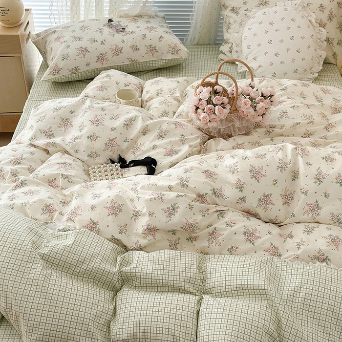 91家纺网 家纺一手货源 找家纺 昔可家纺 2024新款拼接蕾丝花边全棉四件套 珍妮梦境