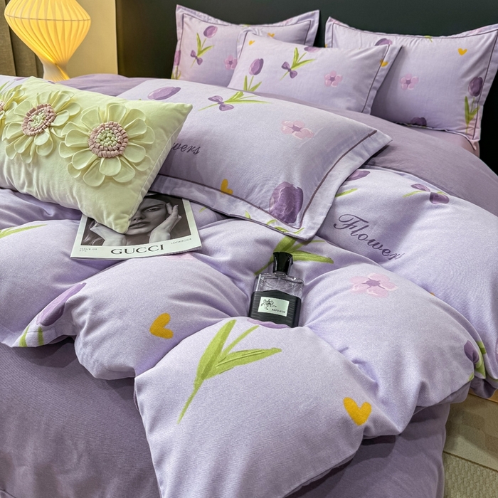 91家纺网 家纺一手货源 找家纺 昊翔家纺 2024新款全棉磨毛印花四件套 温柔乡-紫