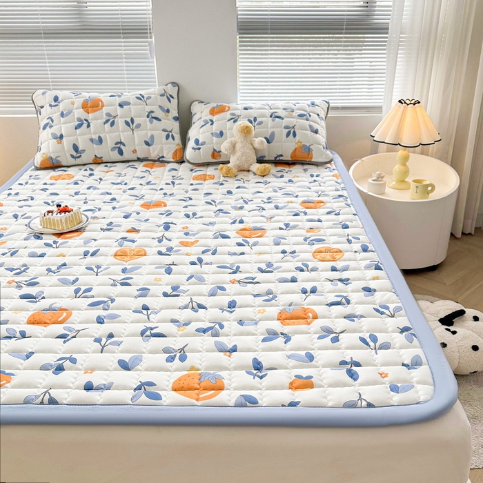 91家纺网 家纺一手货源 找家纺 卡派 2024新款大床水洗棉加厚夹棉防滑床褥子（印花系列） 橙子