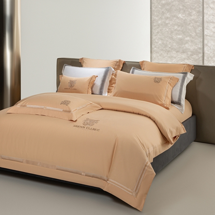 91家纺网 家纺一手货源 找家纺 高大尚婚庆馆 2025新款长绒棉磨毛高端绣花四件套 玛莎 南瓜橘