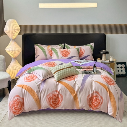 昊翔家纺 2024新款全棉磨毛印花四件套 温馨-粉