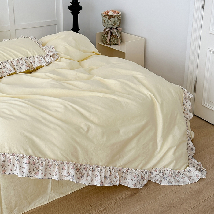 91家纺网 家纺一手货源 找家纺 昔可家纺 2024新款纯色碎花花边全棉小清新四件套 茉莉山茶