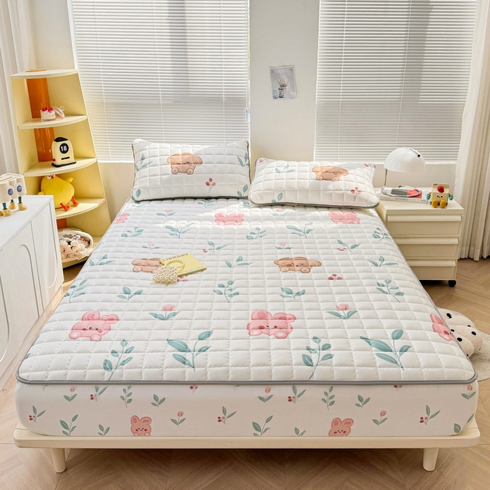 91家纺网 家纺一手货源 找家纺 卡派 2024新款大床水洗棉夹棉加厚床笠（印花系列） 可爱兔