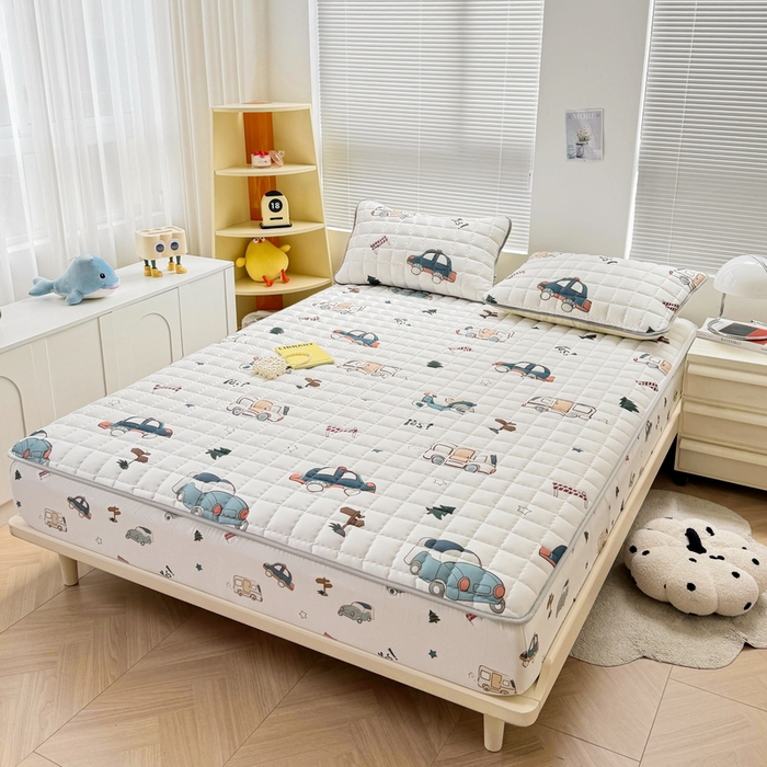 91家纺网 家纺一手货源 找家纺 卡派 2024新款大床水洗棉夹棉加厚床笠（印花系列） 汽车总动员