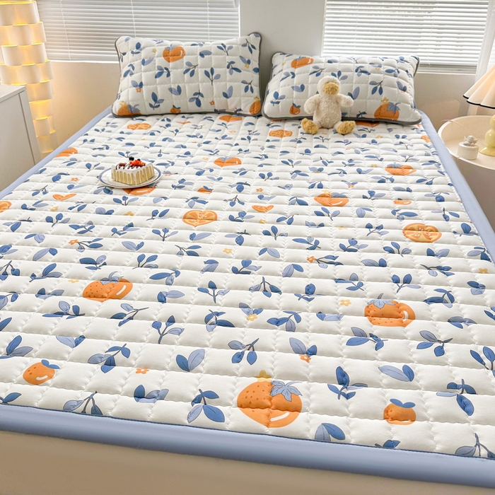 91家纺网 家纺一手货源 找家纺 卡派 2024新款大床水洗棉加厚夹棉防滑床褥子（印花系列） 橙子