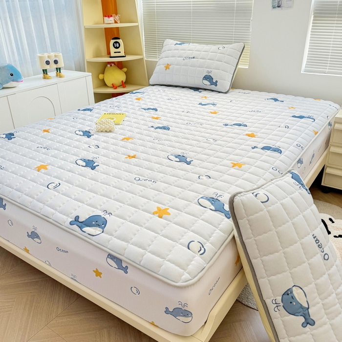 91家纺网 家纺一手货源 找家纺 迪乐妮 2024新款大床水洗棉夹棉加厚床笠（印花系列） 小海豚