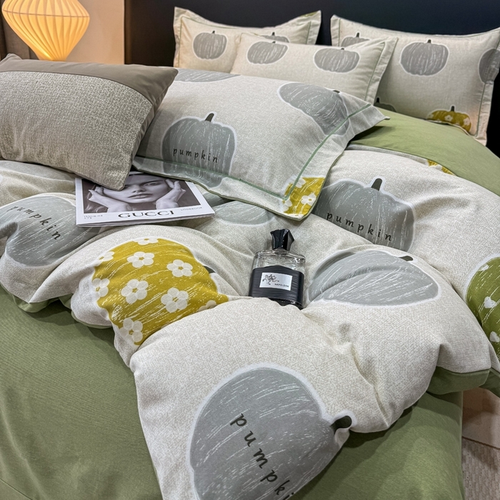 91家纺网 家纺一手货源 找家纺 昊翔家纺 2024新款全棉磨毛印花四件套 小香果-灰