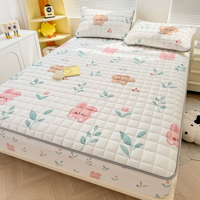 91家纺网 家纺一手货源 找家纺 卡派 2024新款大床水洗棉夹棉加厚床笠（印花系列） 可爱兔