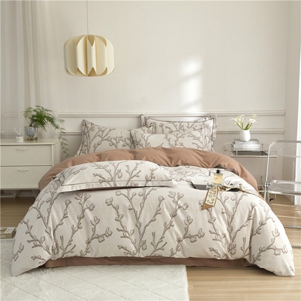 沐白家居 2024新款全棉生态磨毛印花四件套系列 美沐-咖