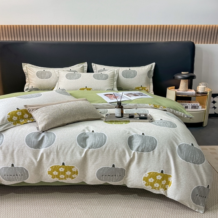 91家纺网 家纺一手货源 找家纺 昊翔家纺 2024新款全棉磨毛印花四件套 小香果-灰