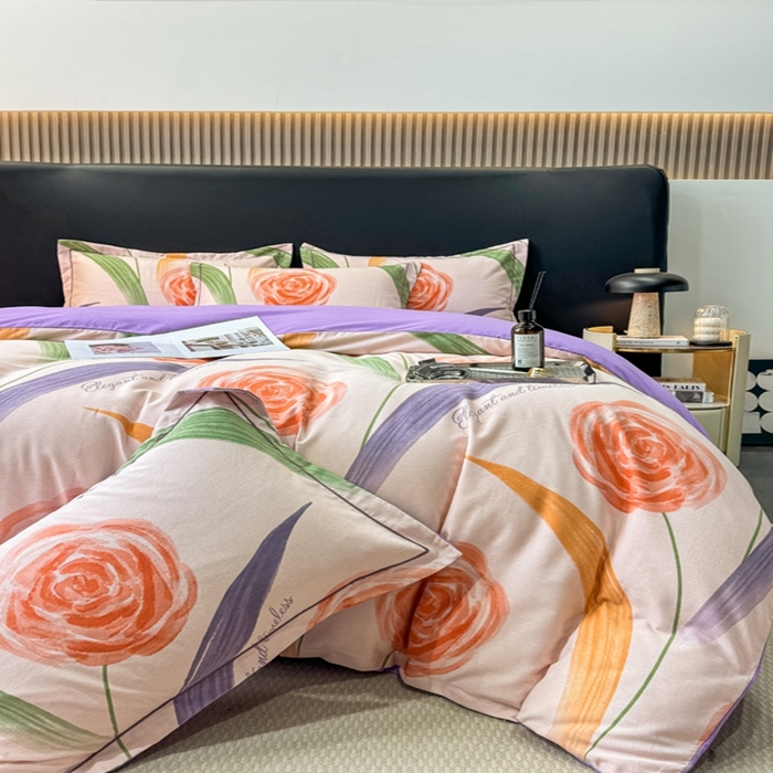 91家纺网 家纺一手货源 找家纺 昊翔家纺 2024新款全棉磨毛印花四件套 温馨-粉