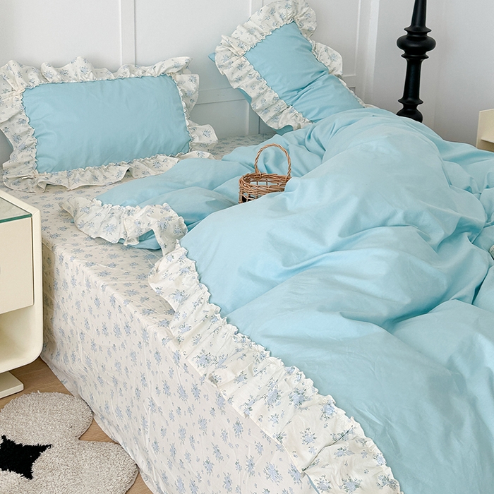 91家纺网 家纺一手货源 找家纺 （总）昔可家纺 2024新款纯色碎花花边全棉小清新四件套