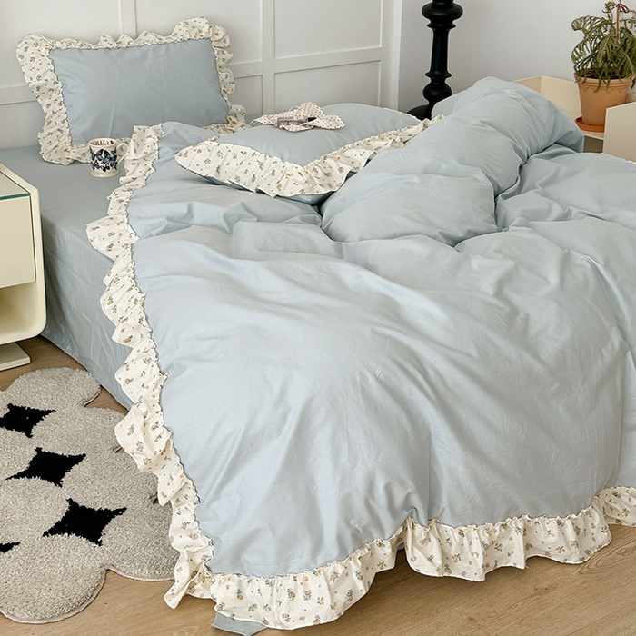 91家纺网 家纺一手货源 找家纺 昔可家纺 2024新款纯色碎花花边全棉小清新四件套 琉璃幽兰