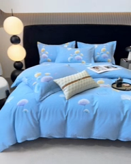 91家纺网 家纺一手货源 找家纺 昊翔家纺 2024新款全棉磨毛印花四件套 舒叶-蓝