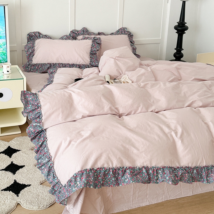 91家纺网 家纺一手货源 找家纺 昔可家纺 2024新款纯色碎花花边全棉小清新四件套 紫韵花海