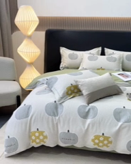 91家纺网 家纺一手货源 找家纺 昊翔家纺 2024新款全棉磨毛印花四件套 小香果-灰