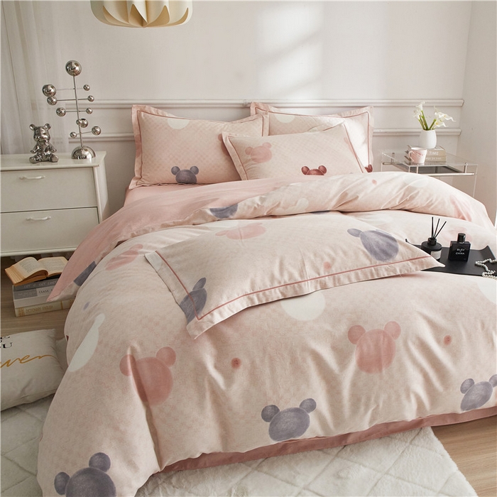 91家纺网 家纺一手货源 找家纺 沐白家居 2024新款全棉生态磨毛印花四件套系列 妙妙屋-粉