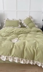 91家纺网 家纺一手货源 找家纺 昔可家纺 2024新款纯色碎花花边全棉小清新四件套 清茶曼波