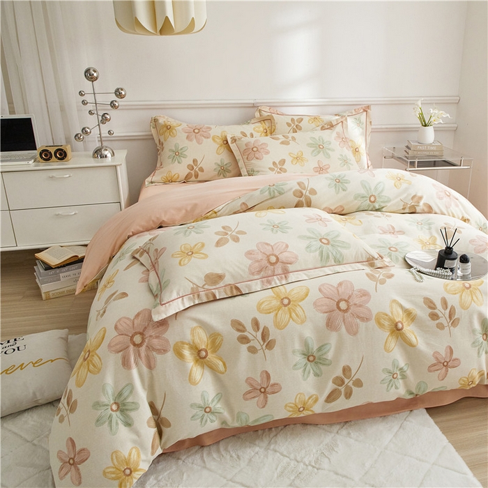 91家纺网 家纺一手货源 找家纺 沐白家居 2024新款全棉生态磨毛印花四件套系列 向阳