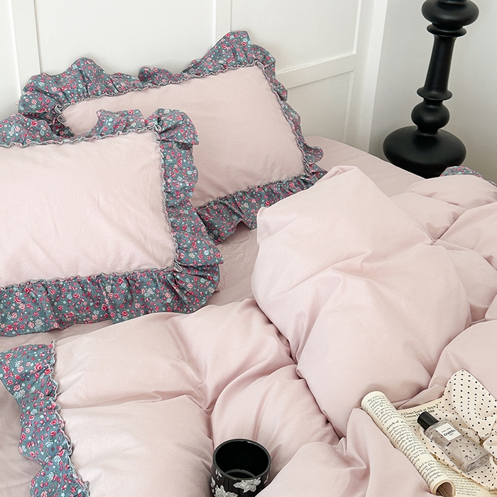 91家纺网 家纺一手货源 找家纺 昔可家纺 2024新款纯色碎花花边全棉小清新四件套 紫韵花海