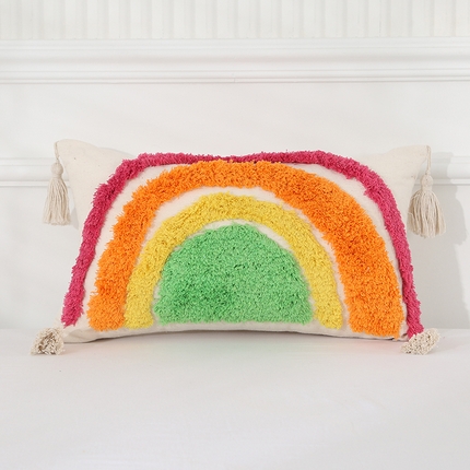 91家纺网 家纺一手货源 找家纺 （总）囍莱家纺 2024新款簇绒流苏彩虹抱枕