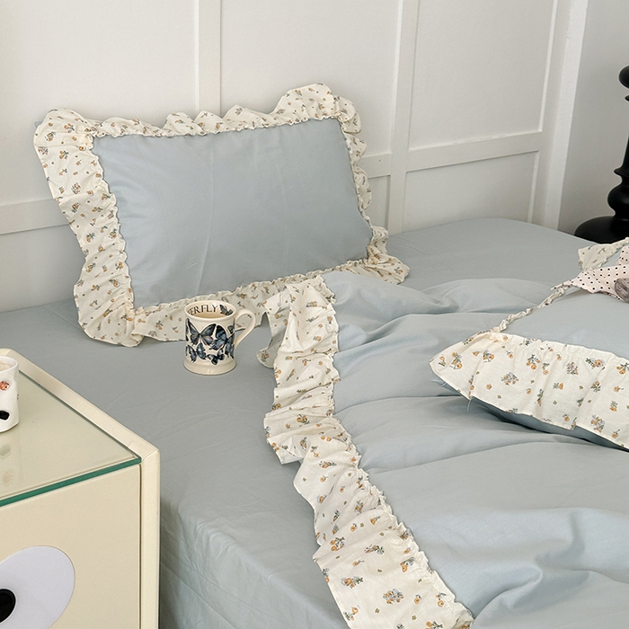 91家纺网 家纺一手货源 找家纺 昔可家纺 2024新款纯色碎花花边全棉小清新四件套 琉璃幽兰