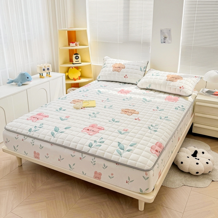 91家纺网 家纺一手货源 找家纺 卡派 2024新款大床水洗棉夹棉加厚床笠（印花系列） 可爱兔