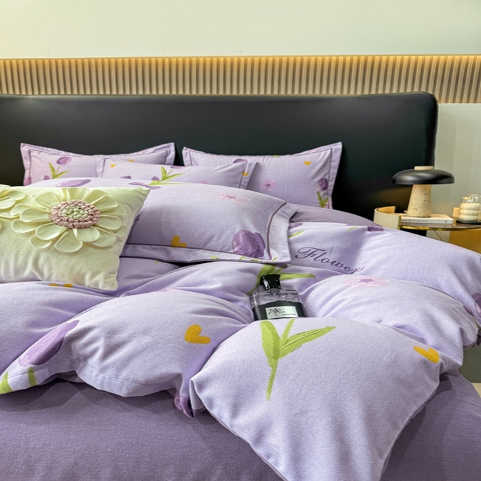 91家纺网 家纺一手货源 找家纺 昊翔家纺 2024新款全棉磨毛印花四件套 温柔乡-紫