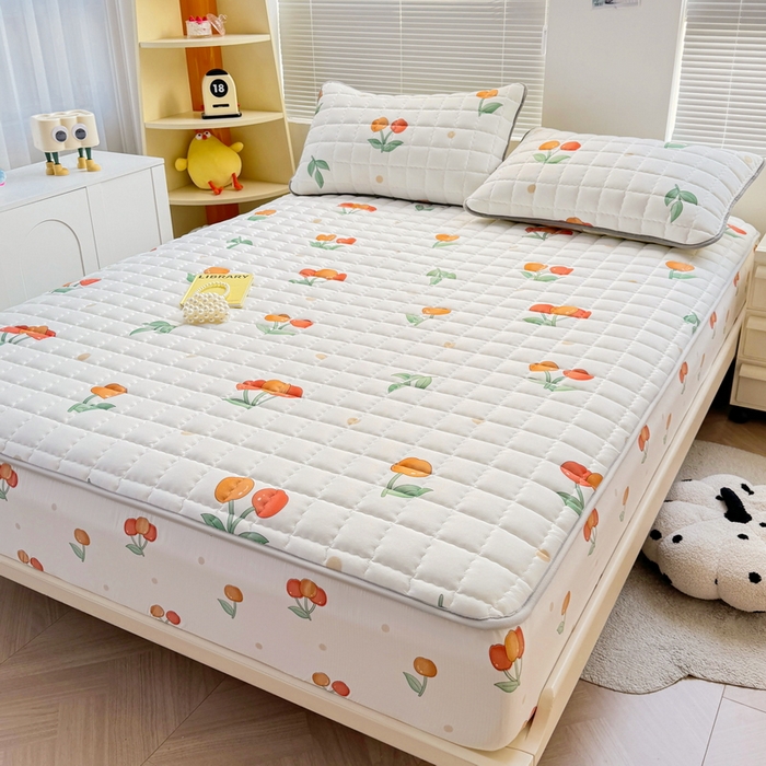 91家纺网 家纺一手货源 找家纺 卡派 2024新款大床水洗棉夹棉加厚床笠（印花系列） 樱桃