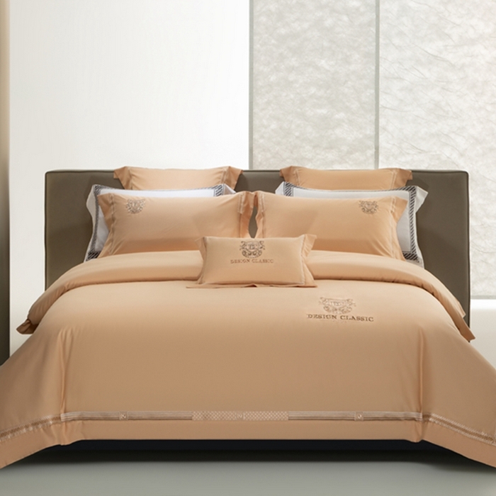 91家纺网 家纺一手货源 找家纺 高大尚婚庆馆 2025新款长绒棉磨毛高端绣花四件套 玛莎 南瓜橘