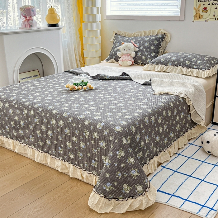 91家纺网 家纺一手货源 找家纺 暖居 2024新款韩系全棉高温砂洗棉花床盖被套四件套纯棉床盖三件套 晚介