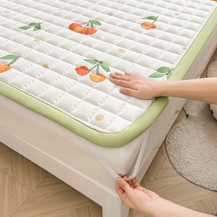 91家纺网 家纺一手货源 找家纺 卡派 2024新款大床水洗棉加厚夹棉防滑床褥子（印花系列） 樱桃