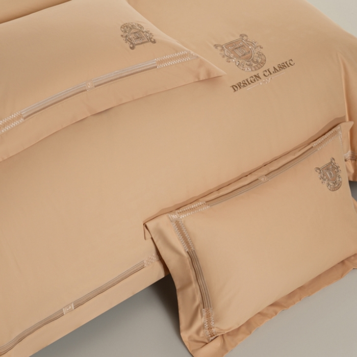 91家纺网 家纺一手货源 找家纺 高大尚婚庆馆 2025新款长绒棉磨毛高端绣花四件套 玛莎 南瓜橘