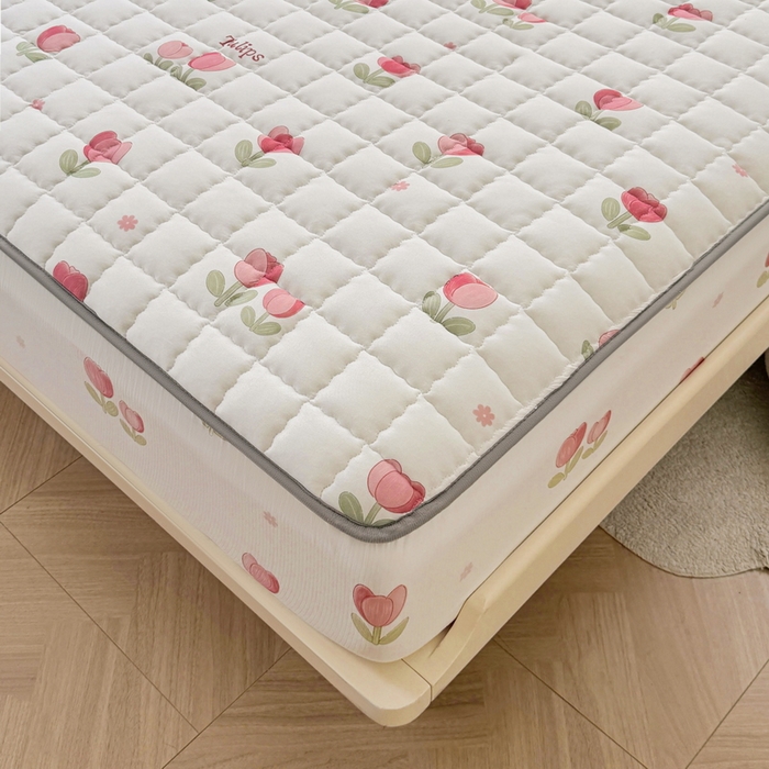 91家纺网 家纺一手货源 找家纺 迪乐妮 2024新款大床水洗棉夹棉加厚床笠（印花系列） 郁金香