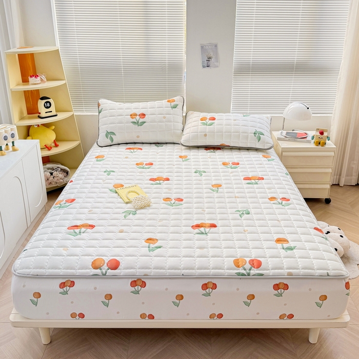 91家纺网 家纺一手货源 找家纺 卡派 2024新款大床水洗棉夹棉加厚床笠（印花系列） 樱桃