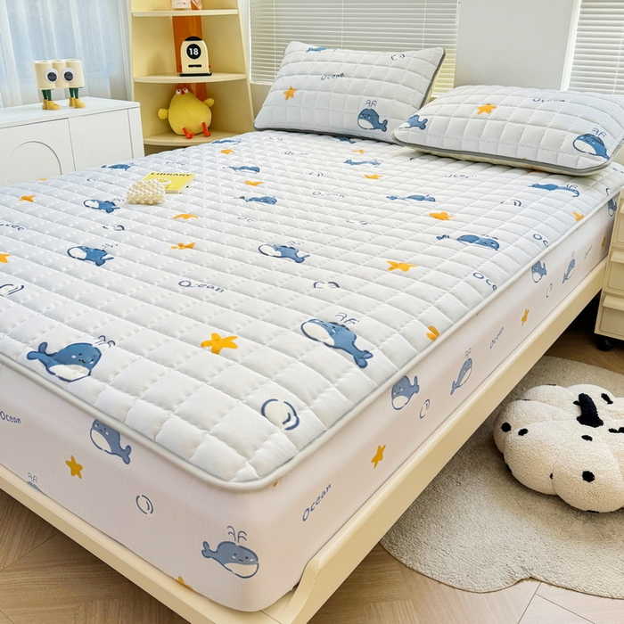 91家纺网 家纺一手货源 找家纺 迪乐妮 2024新款大床水洗棉夹棉加厚床笠（印花系列） 小海豚