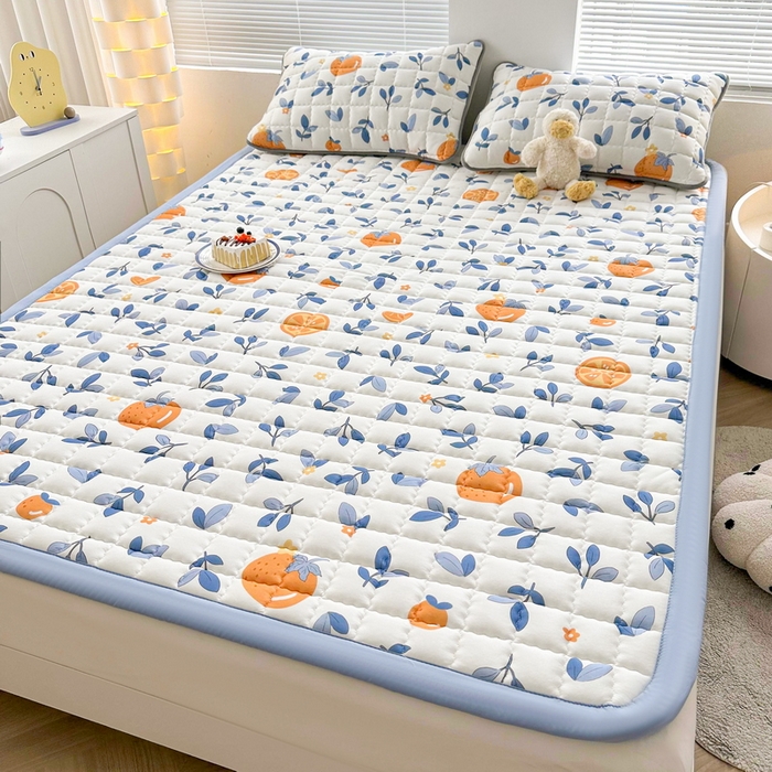 91家纺网 家纺一手货源 找家纺 卡派 2024新款大床水洗棉加厚夹棉防滑床褥子（印花系列） 橙子