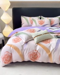 91家纺网 家纺一手货源 找家纺 昊翔家纺 2024新款全棉磨毛印花四件套 温馨-粉