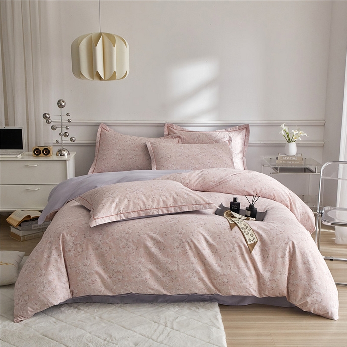 91家纺网 家纺一手货源 找家纺 沐白家居 2024新款全棉生态磨毛印花四件套系列 贝拉-粉