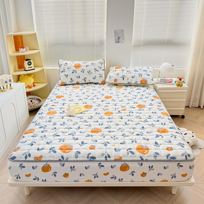 91家纺网 家纺一手货源 找家纺 卡派 2024新款大床水洗棉夹棉加厚床笠（印花系列） 橙子