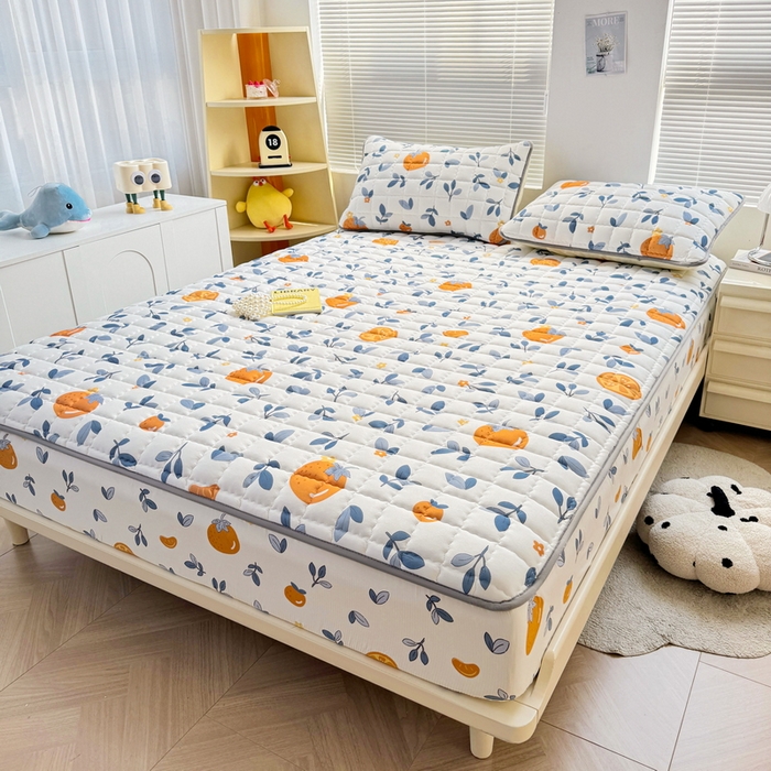 91家纺网 家纺一手货源 找家纺 卡派 2024新款大床水洗棉夹棉加厚床笠（印花系列） 橙子