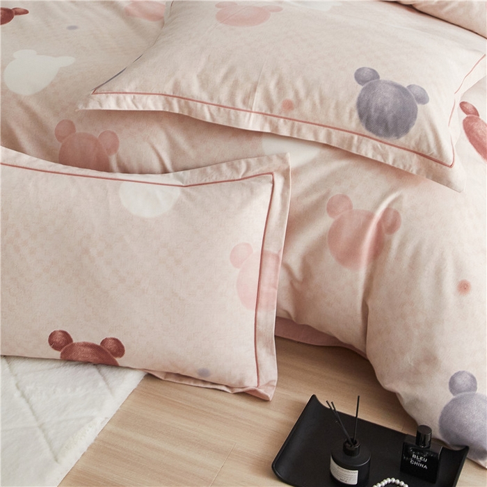 91家纺网 家纺一手货源 找家纺 沐白家居 2024新款全棉生态磨毛印花四件套系列 妙妙屋-粉