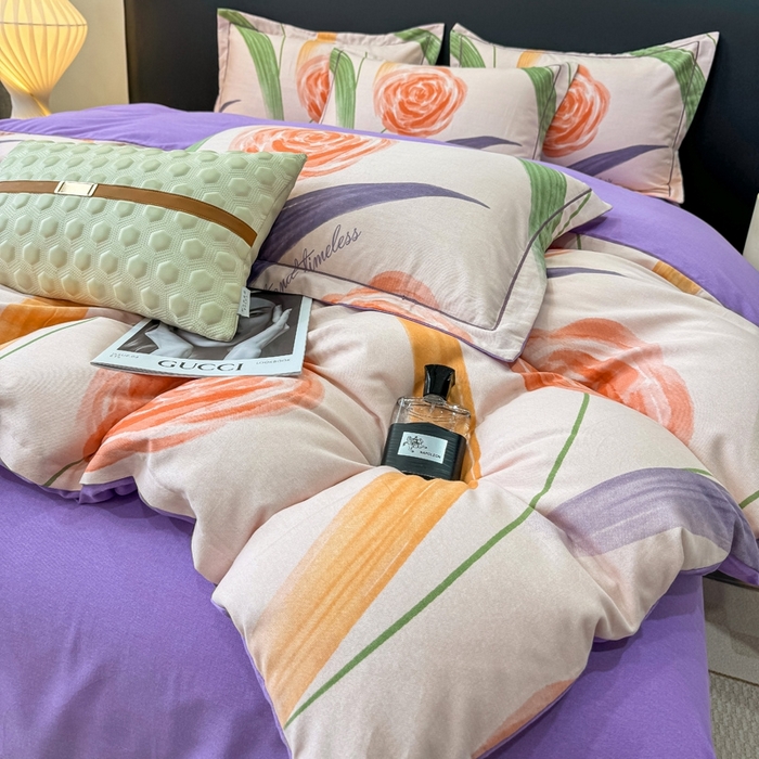 91家纺网 家纺一手货源 找家纺 昊翔家纺 2024新款全棉磨毛印花四件套 温馨-粉