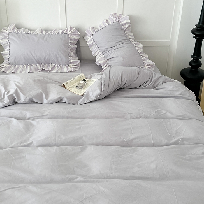 91家纺网 家纺一手货源 找家纺 昔可家纺 2024新款贴边纯色条纹四件套系列 柔雾紫条