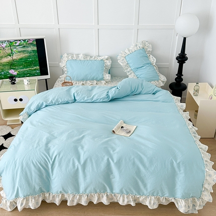 （总）昔可家纺 2024新款纯色碎花花边全棉小清新四件套