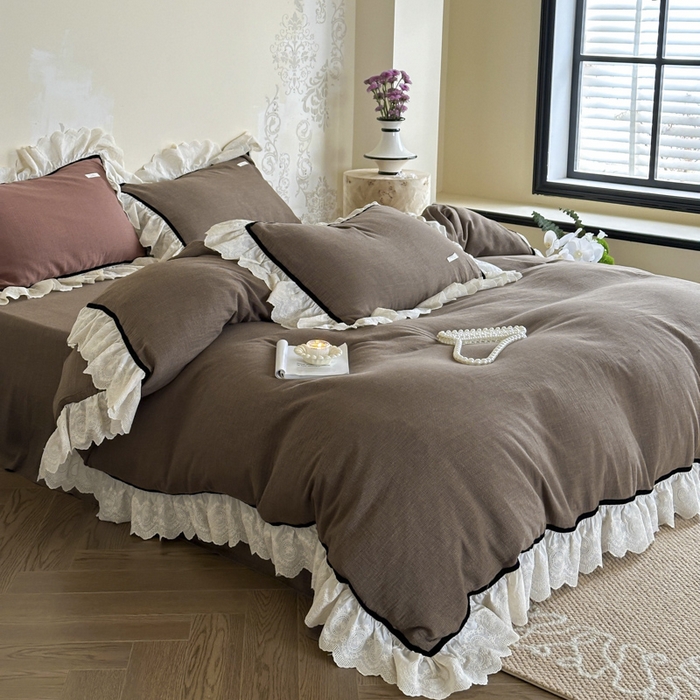 91家纺网 家纺一手货源 找家纺 玛奇朵 2024新品法式复古重工刺绣蕾丝花边款色织双层纱-卡瑟琳 卡瑟琳-咖