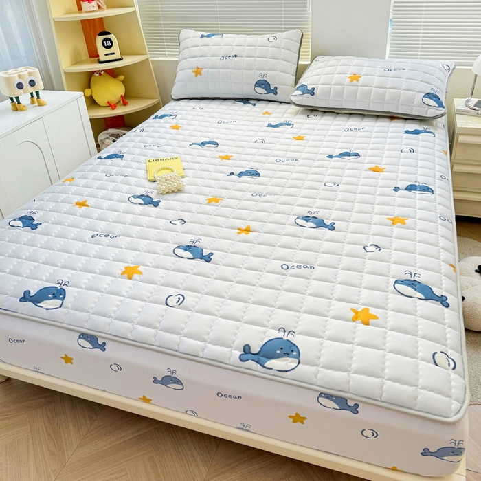 91家纺网 家纺一手货源 找家纺 迪乐妮 2024新款大床水洗棉夹棉加厚床笠（印花系列） 小海豚