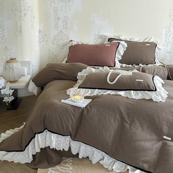 91家纺网 家纺一手货源 找家纺 玛奇朵 2024新品法式复古重工刺绣蕾丝花边款色织双层纱-卡瑟琳 卡瑟琳-咖