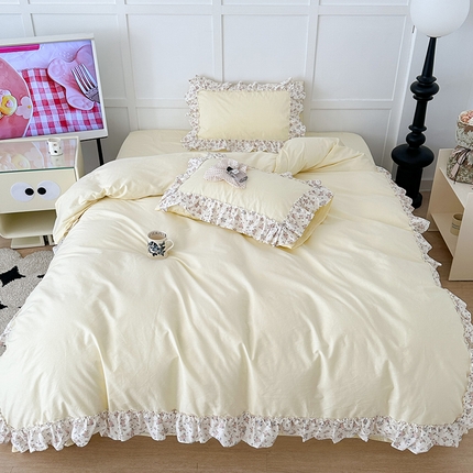 昔可家纺 2024新款纯色碎花花边全棉小清新四件套 茉莉山茶