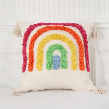 91家纺网 家纺一手货源 找家纺 （总）囍莱家纺 2024新款簇绒流苏彩虹抱枕